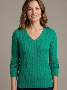 St John’s Bay Kelly Green Cotton Cable Knit Sweater